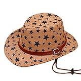 Plus Nao(プラスナオ) ストローハット 麦わら帽子 テンガロンハット カウボーイハット サマーハット 子供用 KIDS キッズ ウエスタン 星柄 - コーヒー