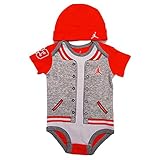 NIKE(ナイキ)エア・ジョーダン Air Jordan 男の子用グレーxオレンジジャンプマンロゴ入り半袖ボディースーツxベビーハット2点セット [並行輸入品]