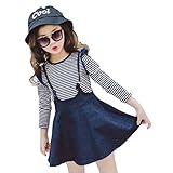 Pojour ベビー服 子供服 女の子 シャツ＋デニムつりワンピース 長袖ドレス 春秋 可愛い２セットワンピース オシャレ