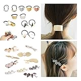 BIANHUAN ヘアゴム ヘアピン ヘアクリップ 16点(8ヘアゴム+ 8点ヘアピン) ヘアポニー メタル シンプル ゴールド シルバー 大人 かわいい きらきら ラインストーン かわいい おしゃれ