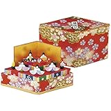 リュウコドウの手作りひな人形【収納小箱雛】　“　ひし型 ミニ収納雛二段　”　21-85　※和紙の色・柄アソートになります