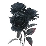人工花、24 " FakeシルクブラックRoses Forハロウィンパーティー装飾3pcs
