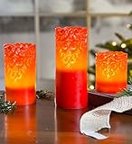 Flameless LED Candles with lace detail、3のセット – 6.85 L x 4.9 W x 8.4 H レッド 65D42RD