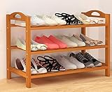 天然竹製シューズラック　エコ塗装　幅60/80cm　3-6段　スリム　省スペース　 くつ　ブーツ収納　下駄箱　ナチュラル　多用途　ラック　 (80 * 26 * 47cm（三段）, 幅80cm)