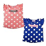 (ブルー/95cm)ベビー服 女の子 Tシャツ 半袖 ロゴ リンゴプリント ドット柄 袖フリル 裾テールカット 女児 ベビー