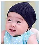 新生児帽子　ビーニーハット　ニット帽子 赤ちゃん 帽子 17色あり (M(10-48ヶ月 、頭囲36-52cm）, ネイビー（Navy）)