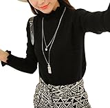 Sta.ANA(サンタ・アナ)レディース マタニティ 授乳服 ハイネック ニット 授乳口付き ファスナー開閉 (L, ブラック)