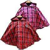 KidsForet キッズフォーレ タータンチェック・ポンチョレインコート・収納バッグ一体型-ピンクMサイズ105-115cm