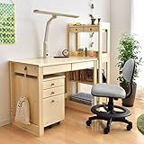 タンスのゲン 学習机 【5点セット：デスク ワゴン ラック ライト チェア】 幅100cm 天然木 グレーチェア 10650014 GL