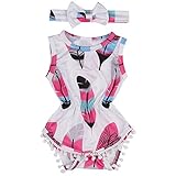 SCFLFE新生児女の赤ちゃんフェザーカチューシャとタッセルボディスーツを印刷します (90cm(12-18M))