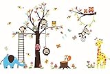 Lisdripe Manual Wall Sticker - Removable Vinyl Wall Art - Tree Monkey Owls Jungle Animals Theme Wall