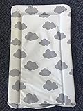 Deluxe Unisex Baby Waterproof Changing Mat with Raised Edges - Unique Grey and White Cloud Design by