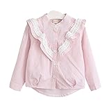 Angel Tiara mini キッズ 女の子 トップス シャツ ブラウス フリル 飾り襟 レース使い ブルー ピンク 小学生 幼稚園 保育園 90-130㎝ 韓国ファッション KG252 (110