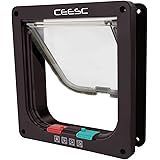 CEESC 4WAY ペットドア 小型 犬 猫 ペット出入り口 ドア 勝手口 扉 冷暖房対策 日本語取扱説明書付き (ブラウン, 中)