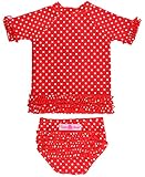 RuffleButts ラッフルバッツ 水着 UPF50+ ラッシュガード Polka Dot Ruffled Rash Guard Bikini 3T 95cm Red レッド