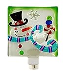 ペパーミント雪だるま正方形5 x 6インチガラス壁プラグインクリスマス夜ライト