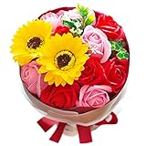 フレグランス ソープフラワー シャボンフラワー 夏にぴったり ひまわり＆ローズ 花束 ブーケ FPP-808 (レッド)