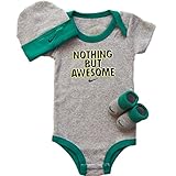 NIKE(ナイキ) 0-6months グレーNOTHING BUT AWESOME半袖ボディスーツ超豪華3点セット [並行輸入品]