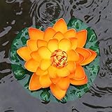 ノーブランド品　造花　三本　蓮　蓮の花　睡蓮　睡蓮　浮き蓮　水の上　シルク製花　観葉植物　人工観葉植物　インテリア　装飾　飾り付き　フラワー　飾り　雑貨　室内　室外　池　フローティングロータス　オレン