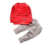 Tonsee 子供服 2点セット トップス+パンツ 長袖 シャツ 女の子 男の子 赤ちゃん服 幼児 春秋 キッズ服 満月/出産祝い/プレゼント 80-110CM (110, レッド)