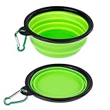 折りたたみ ペット食器 犬用食器 猫用水やり用品 ボタンカラビナ付き hibote フードボウル ボウル 給水器 給餌器 旅行用 グリーン 1個