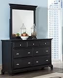 Roundhill Furniture Laveno 011 Black Wood 7-Drawer Dresser and Mirror [並行輸入品]