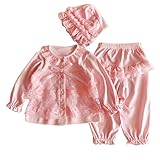 misaky幼児女児レースカーディガン+ロングパンツ+キャップ帽子セットOutfit カラー: ピンク