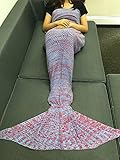 iEFiEL Handcrafted Mermaid Tail Living Room Blanket Crochet Sleeping Bags for Kids and Adult Bluish 