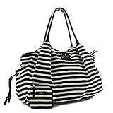 Kate Spade(ケイトスペード) マザーズバッグ トートバッグ ショルダーバッグ ボーダー ストライプ ブラック クリーム ナイロン素材 レザー オムツ替えシート付き(中古)