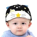 ベビー　帽子　子供用　赤ちゃん　猫　耳　かわいい　男の子　女の子　紫外線対策　UVカット　コットン　ハット　キッズ用品　星　王冠柄　サイズ調整可能　　　　 (ブラック)