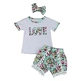 (プタス)Putars ベイビー服 子供服 上下セット 女の子 Tシャツ 花柄 LOVE パンツ タッセル付き ヘアバンド付き 可愛い オシャレ スポーツ 運動会 通園 旅行 記念日 プレゼント 2-