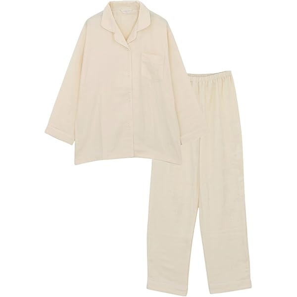 Amazon | [エネタン] 播州織 三重ガーゼ パジャマ 【クリーム色