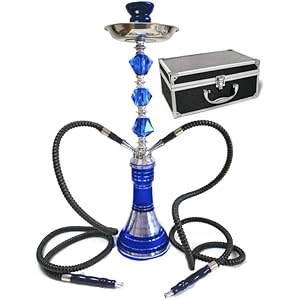 【大型サイズ】ブルーシーシャ 水パイプ 水タバコ ダブルホース(ホース2本) ケース入り 喫煙具 Shisha Hookah 全品検品済み【保証書付き】