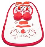 My First Xmas Baby Socks & Bib with Smiling Snowman Print 0-6 Months by Soft Touch [並行輸入品]