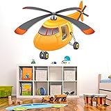 イエローヘリコプター壁ステッカーTransport壁デカール男の子保育園ホーム装飾で使用可能な8サイズ 08. Gigantic 165cm (W) x 120cm (H)