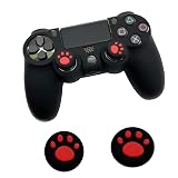 For switch2 / PS5 / PS4 / PS3 / one/XSXシリコンゴム猫爪レバーキャップ・ロッカーキャップ・キノコ頭シリコンキャップ1対【ハンドルなし】に適用 (黒地に赤)