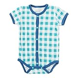 (チャックル) chuckle ブロックチェック半袖前開きロンパース サックス 80cm P2147-80-30