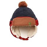 LeafIn ニット帽 キッズ 飛行帽 パイロット パイロットキャップ ベビー 帽子 子供 耳あて 防寒 ポンポン 女の子 男の子 春 秋 冬 (ネービー/レッド, L)
