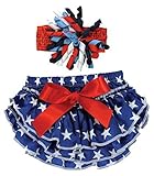 Stephan Baby Stars and Stripes Ruffled Diaper Cover and Curly Bow Headband, 12-18 Months by Stephan 