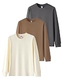 [SHOREKEEPER] 7.7オンス 長袖tシャツ メンズ 綿100% 肉厚生地 リブ袖口 1枚組 3枚組 ロングtシャツ 丸首 ゆったり ティーシャツ 無地 秋服 冬服 春服 (JP, アルファベット, 2XL, 暖調3色(ダークグレー × カーキ × 杏色))
