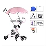 BBTC1014-P1 1-6歳の子供用カート5ラウンド便利な折りたたみ子供の観光用トロリーベビー用ベビーカー ブレーキ付きベビーベビーカー補助ホイールは分解できます （ピンク1）