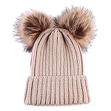 Lovoski 新生児　ベビー　ニット　帽子　キャップ　ビーニー帽子　ボンボン　可愛い　秋冬向き　全6色 - カーキ