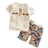 【SEBLES】ベビー 赤ちゃん 男の子 女の子 ユニセックス 半袖 ラウンドネック 夏 サマー サーフ Tシャツ パンツ ボトムス セット コットン 綿(ホワイト,100cm)