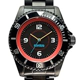 MetroImagings ダイバータイプ スポーツ 腕時計 ステンレスオールブラック(文字盤ブラックxレッド)