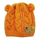 MIOIM®秋冬 防寒 子供 ベビー キッズ ニットキャップ 帽子 可愛い 耳付き 熊ワッペン付き 4色