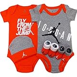 NIKE(ナイキ)エア・ジョーダン Air Jordan 男の子用グレーxオレンジFRY FROM THE JUMPエアジョーダン(JUMPMAN)半袖ボディスーツ5点セット [並行輸入品]