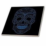 PS Creations – ブルーとブラックシュガースカル死者の日アート – タイル 12-Inch-Ceramic ブルー ct_130487_4