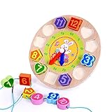 木製 12数字 カラフルなパズルデジタル 幾何学時計 赤ちゃん教育的なレンガ 赤ちゃんおもちゃ　出産ギフト　ウザギ