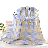 JINALV 肌にやさしい　子供　毛布　ベビーブランケット　大判　ひざ掛け　ガーゼタオル　子供バスタオル　ベビーケット　湯上りタオル　ふわふわ　タオル　赤ちゃん　70*140cm (ブルー)
