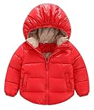 (トヨベイ)Toyobuy 子供 中綿 コート キッズ 綿入れ ジャケット ベビー 防寒 ブルゾン フード付き 女の子 男の子 レッド 110